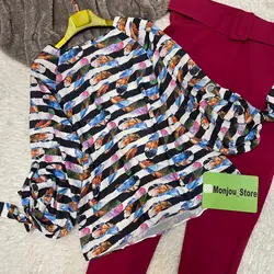 شومیز آستین واشری راه راه پر رنگی