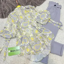 شومیز آستین پفی طرح بته جقه