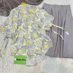 شومیز آستین پفی طرح بته جقه