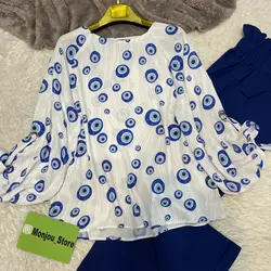 شومیز آستین واشری طرح چشم نظر