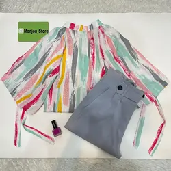 شومیز آستین پفی طرح آبرنگی