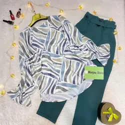 کیمونو فری سایز طرح خط سبز