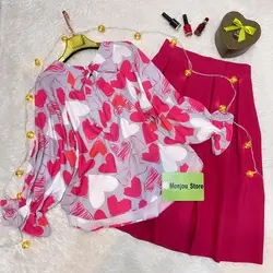 کیمونو فری سایز طرح ولنتاین قلب سرخابی