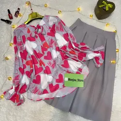 کیمونو فری سایز طرح ولنتاین قلب سرخابی