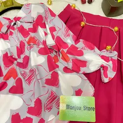 کیمونو فری سایز طرح ولنتاین قلب سرخابی