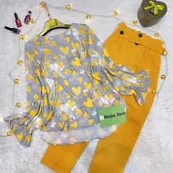 کیمونو فری سایز طرح قلب زرد