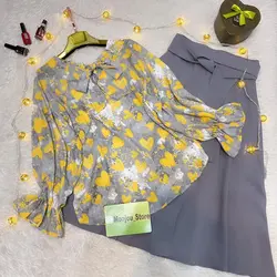 کیمونو فری سایز طرح قلب زرد