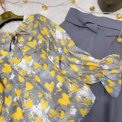 کیمونو فری سایز طرح قلب زرد