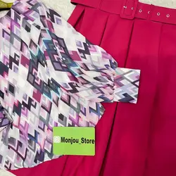 کیمونو طرح لوزی طوسی و سرخابی