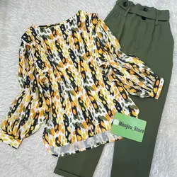 شومیز آستین چین طرح ببری نارنجی