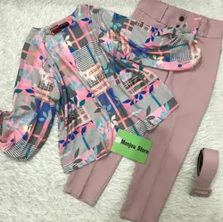 شومیز آستین واشری طرح برگریزان صورتی