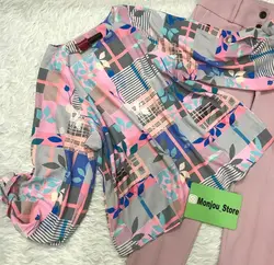 شومیز آستین واشری طرح برگریزان صورتی