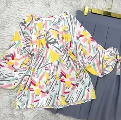 شومیز آستین واشری طرح خط خطی رنگی