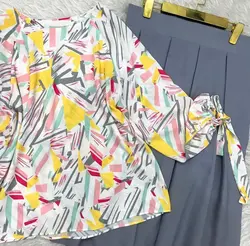 شومیز آستین واشری طرح خط خطی رنگی