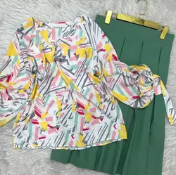 شومیز آستین واشری طرح خط خطی رنگی