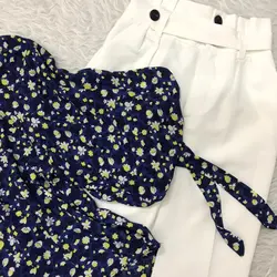 شومیز آستین پفی طرح شکوفه زرد