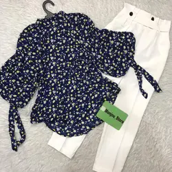 شومیز آستین پفی طرح شکوفه زرد