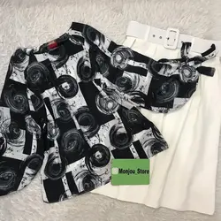 شومیز آستین واشری حلقه سیاه و سفید