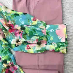 کیمونو طرح گل سرخابی زمینه سبز