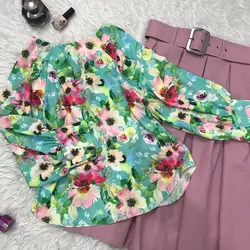 کیمونو طرح گل سرخابی زمینه سبز