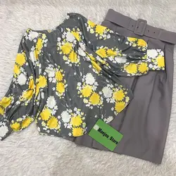 کیمونو طرح گلدار زرد و طوسی