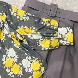 کیمونو طرح گلدار زرد و طوسی