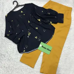 کیمونو طرح قلب زرد زمینه سورمه ای