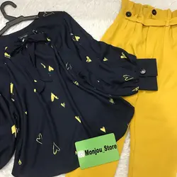 کیمونو طرح قلب زرد زمینه سورمه ای