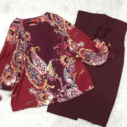 شومیز آستین واشری بته جقه زرشکی