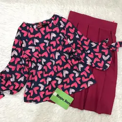 شومیز آستین واشری قلب ریز سرخابی