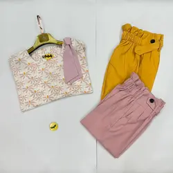 شومیز سرشانه واشری طرح سنجاقکی صورتی