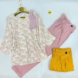 شومیز سرشانه واشری طرح سنجاقکی صورتی