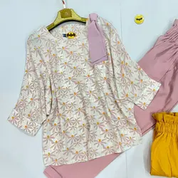 شومیز سرشانه واشری طرح سنجاقکی صورتی