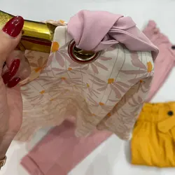 شومیز سرشانه واشری طرح سنجاقکی صورتی