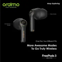 هندزفری بلوتوثی ارایمو Oraimo FreePods 3 Wireless Headphone (کالا پلمپ کمپانی، اصل و اورجینال، ضمانت اصالت و سلامت به همراه گارانتی تعویض)