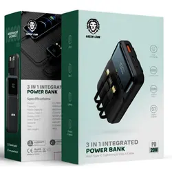 پاوربانک 10000 گرین لاین Green Lion GL-PB32 3 In 1 Integrated توان 20 وات و کابل متصل