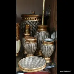ست لوازم بهداشتی رزین مدل حصیری نقره ای