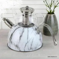 کتری قوری لعابی ماربل سفید