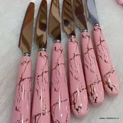 سرویس 12 پارچه کارد و چنگال سرامیکی ماربل صورتی