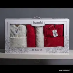 خرید ست حوله ویونا بامبو زرشکی سفید - نیلادکور