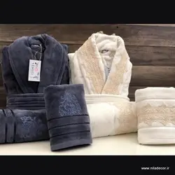 ست حوله گیپوردار ترک کرم سرمه ای