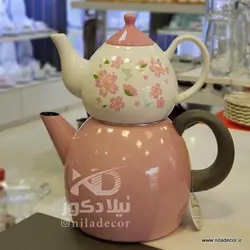 کتری قوری لعابی طرح تایلندی صورتی