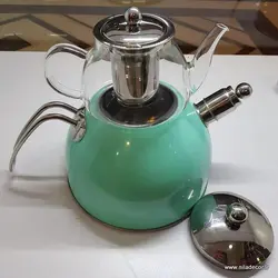 کتری قوری لعابی فیروزه ای کد 6040