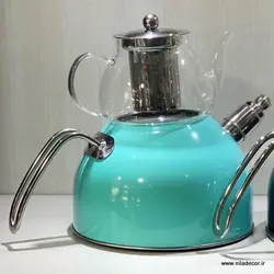 کتری قوری لعابی فیروزه ای کد 6040