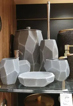 ست لوازم بهداشتی رزین طرح سنگ رنگ طوسی