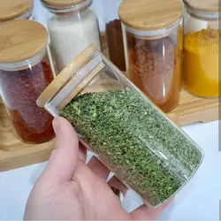خرید بانکه شیشه ای با درب چوبی - نیلادکور