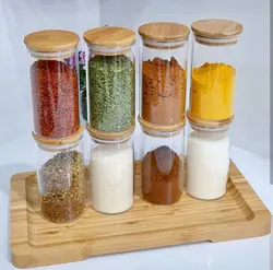 خرید بانکه شیشه ای با درب چوبی - نیلادکور
