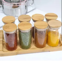 خرید بانکه شیشه ای با درب چوبی - نیلادکور