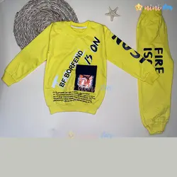 ست بلوز و شلوار پسرانه مدل FIRE IS ON زرد - نی نی استار | فروشگاه اینترنتی لباس کودک