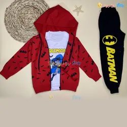 ست سه تکه سویشرت و تیشرت و شلوار BATMAN قرمز - نی نی استار | فروشگاه اینترنتی لباس کودک